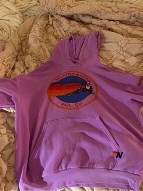 Aviator Nation Lavender Pullover Hoodie with Retro Ski Graphic